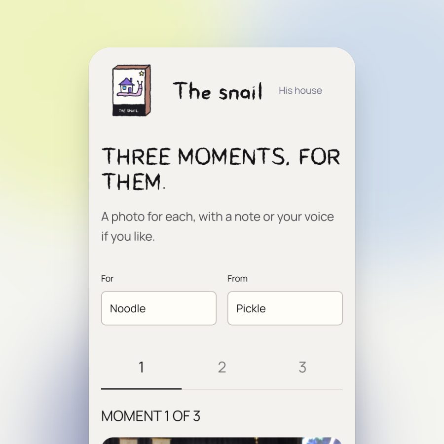 The page where you add three moments for the snail
